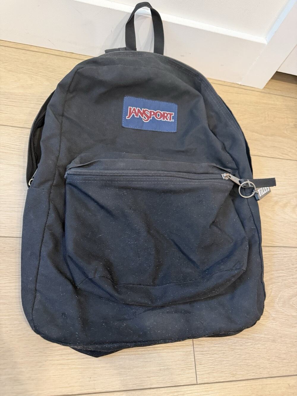 JanSport Black Solid Polyester Zip Backpack Padded Adjustable Straps School